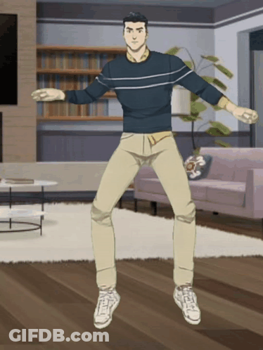 Man In Sweater And Khaki Pants Jumping GIF