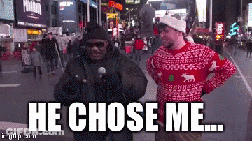 Man In Sweater Saying He Chose Me Next To Another Man GIF
