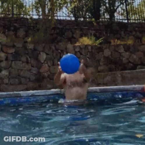 Man In Swimming Pool With Blue Ball GIF