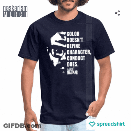 Man In T-Shirt Saying Color Doesn't Define Character Conduct Does GIF
