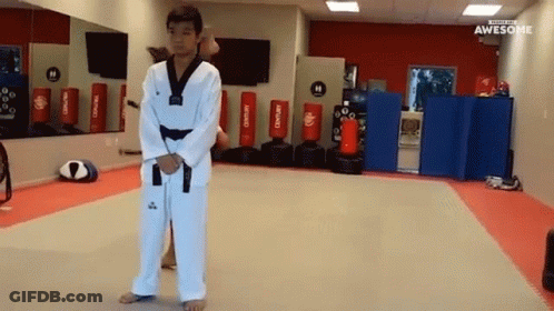 Man In Taekwondo Uniform With Black Belt GIF