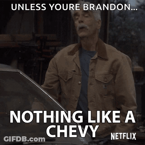 Man In Tan Jacket Says Nothing Like A Chevy Netflix GIF