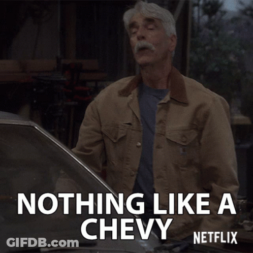 Man In Tan Jacket Says Nothing Like A Chevy On Netflix Poster GIF