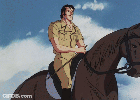 Man In Tan Shirt Riding Brown Horse GIF