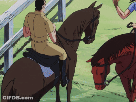 Man In Tan Uniform Riding Brown Horse GIF