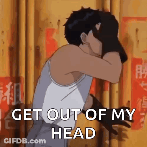 Man In Tank Top Covering Face Says Get Out Of My Head GIF