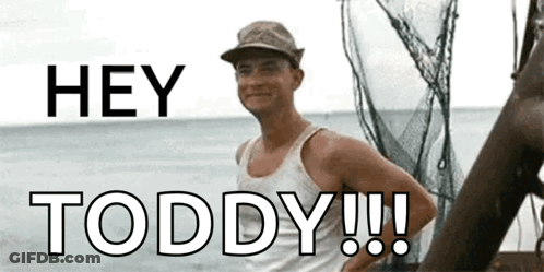 Man In Tank Top On Boat Saying Hey Toddy GIF