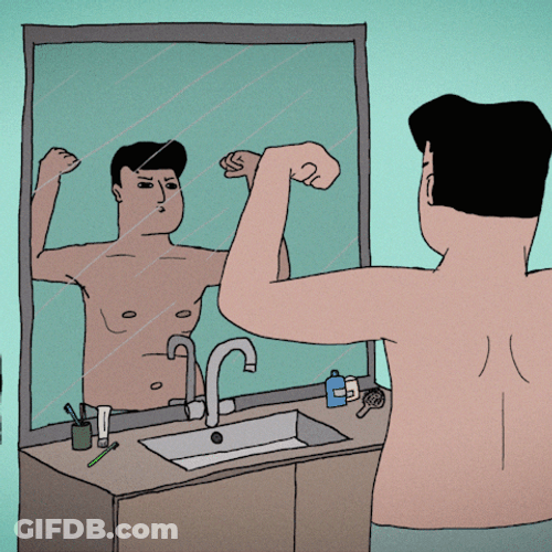 Man In The Mirror Looking At Muscles GIF