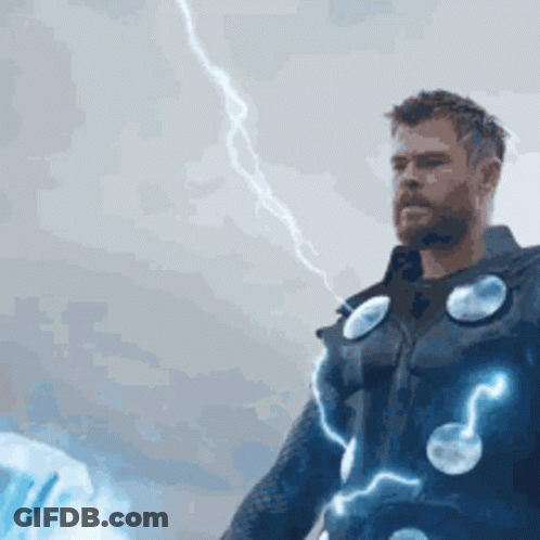 Man In Thor Costume Before Lightning Storm GIF