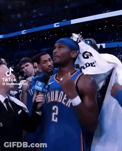 Man In Thunder Jersey Being Interviewed GIF