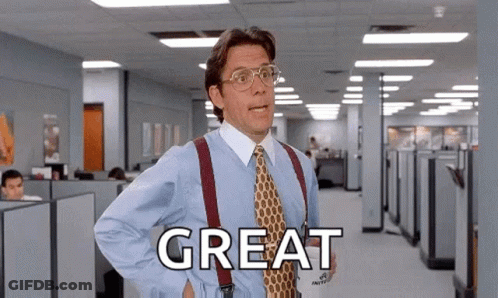 Man In Tie And Suspenders With Great On Floor GIF