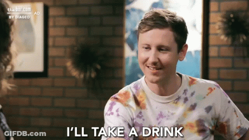 Man In Tie Dye Shirt Says I'll Take A Drink GIF