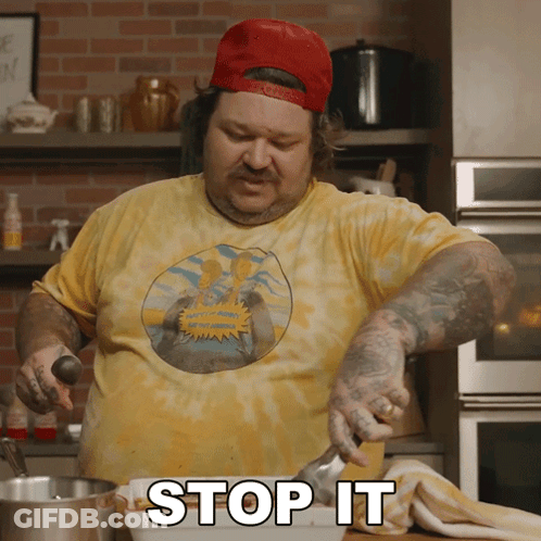 Man In Tie Dye Shirt Says Stop It While Cooking GIF