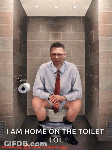 Man In Tie On Toilet Saying I Am Home On The Toilet LOL GIF