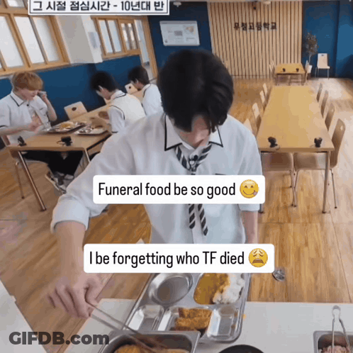 Man In Tie With Funeral Food Be So Good GIF