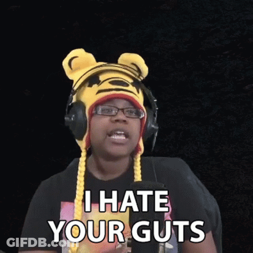 Man In Tiger Hat And Headphones Says I Hate Your Guts GIF