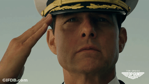 Man In Top Gun Hat Saluting Close Up GIF