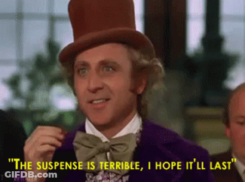 Man In Top Hat And Bow Tie Saying The Suspense Is Terrible I Hope It Ll Last GIF