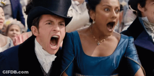 Man In Top Hat And Woman In Blue Dress Screaming GIF