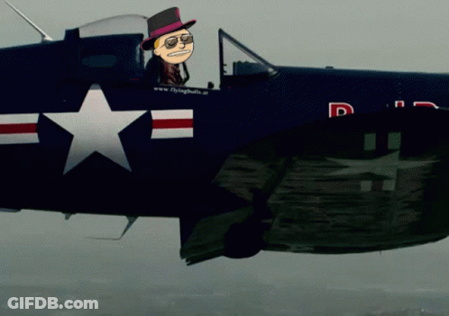 Man In Top Hat Flying Plane With Letter D GIF