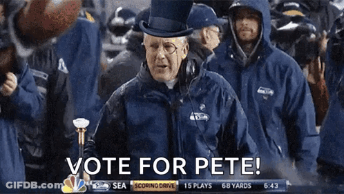 Man In Top Hat Holding Cane Says Vote For Pete GIF