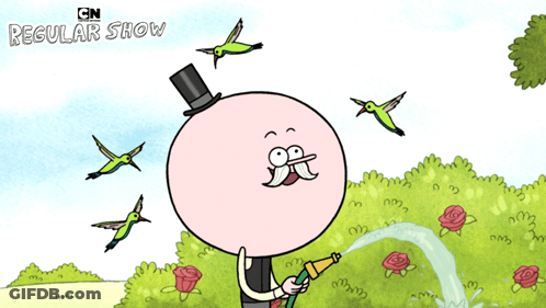 Man In Top Hat Holding Hose With Birds Regular Show GIF