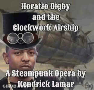 Man In Top Hat In Front Of Steampunk Airship GIF