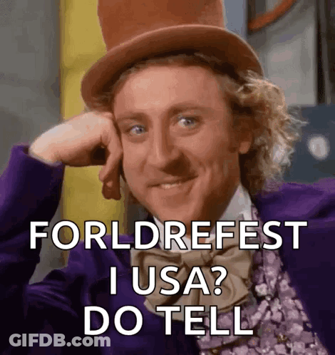 Man In Top Hat Saying Forldrefest In USA GIF