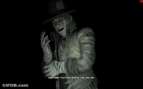 Man In Top Hat Says Mad Hatter You're Late Batman Late Late Late GIF