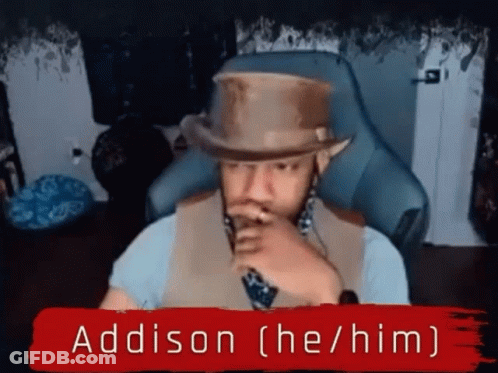 Man In Top Hat Sitting In Chair With Name Addison GIF