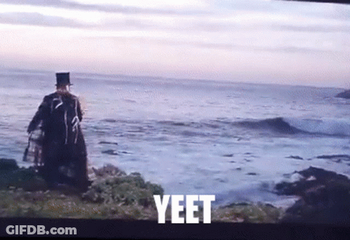Man In Top Hat Standing Near Ocean Yeet GIF