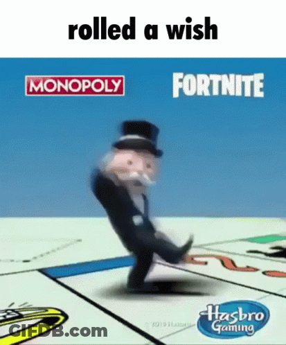 Man In Top Hat Walking On Monopoly And Fortnite Board GIF