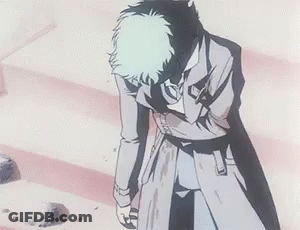 Man In Trench Coat Kneeling On Stairs GIF