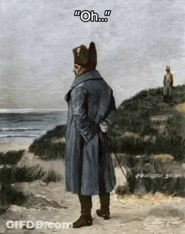 Man In Trench Coat Looking At Ocean GIF