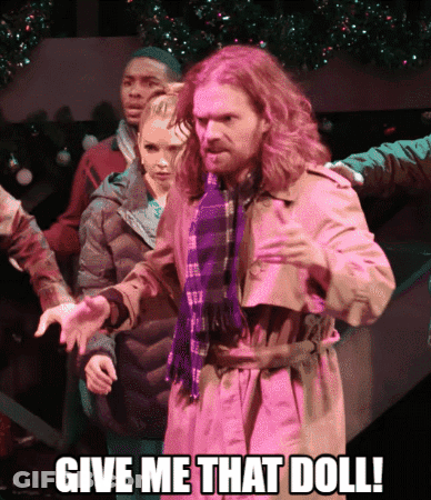 Man In Trench Coat Says Give Me That Doll GIF