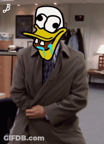 Man In Trench Coat With Cartoon Duck Face GIF