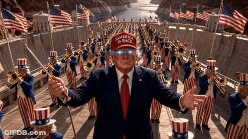 Man In Trump Hat In Front Of Marching Band GIF