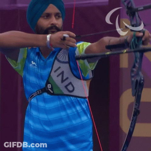 Man In Turban Holding Bow And Arrow With Ind Vest GIF