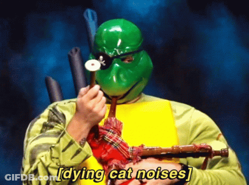 Man In Turtle Costume Playing Bagpipe Dying Cat Noises GIF