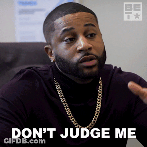 Man In Turtleneck And Chain Says Don't Judge Me GIF