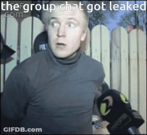 Man In Turtleneck Interviewed By Police Officer Caption The Group Chat Got Leaked GIF