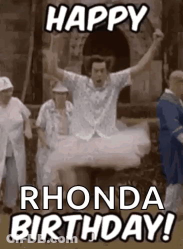 Man In Tutu Jumping And Saying Happy Rhonda Birthday GIF