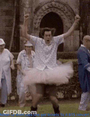 Man In Tutu Jumping When Ur Mom Says She Got Tickets GIF