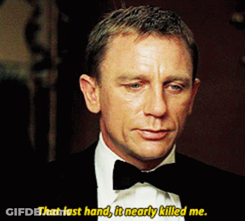 Man In Tuxedo And Bow Tie Saying That Last Hand It Nearly Killed Me GIF