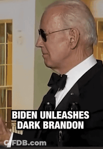 Man In Tuxedo Biden Unleashes Dark Brandon GIF
