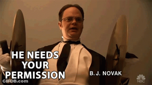 Man In Tuxedo Holding Cymbals Says He Needs Your Permission GIF