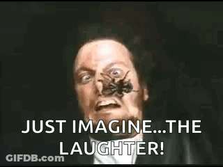 Man In Tuxedo Holding Spider In Mouth Saying Just Imagine The Laughter GIF