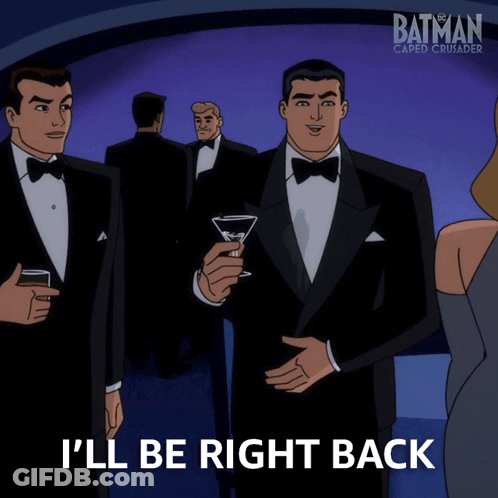 Man In Tuxedo Saying I'll Be Right Back GIF