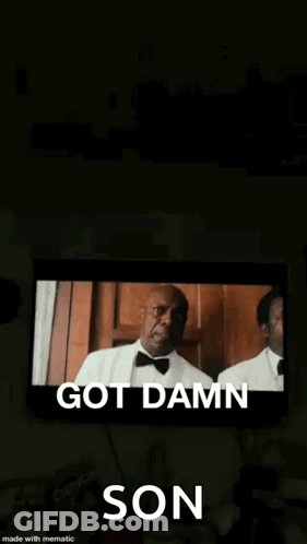 Man In Tuxedo TV Screen Saying Got Damn Son GIF