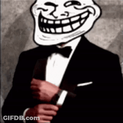 Man In Tuxedo With Troll Meme Face GIF